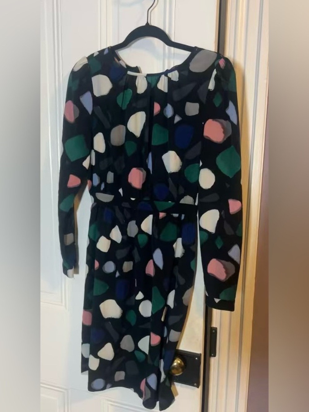 FRNCH Paris Long Sleeve Abstract Pebble Geo Print Shift Dress